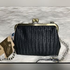 Anna by Anuschka Clutch Crossbody Handbag Kiss-Lock Closure Black Heritage New